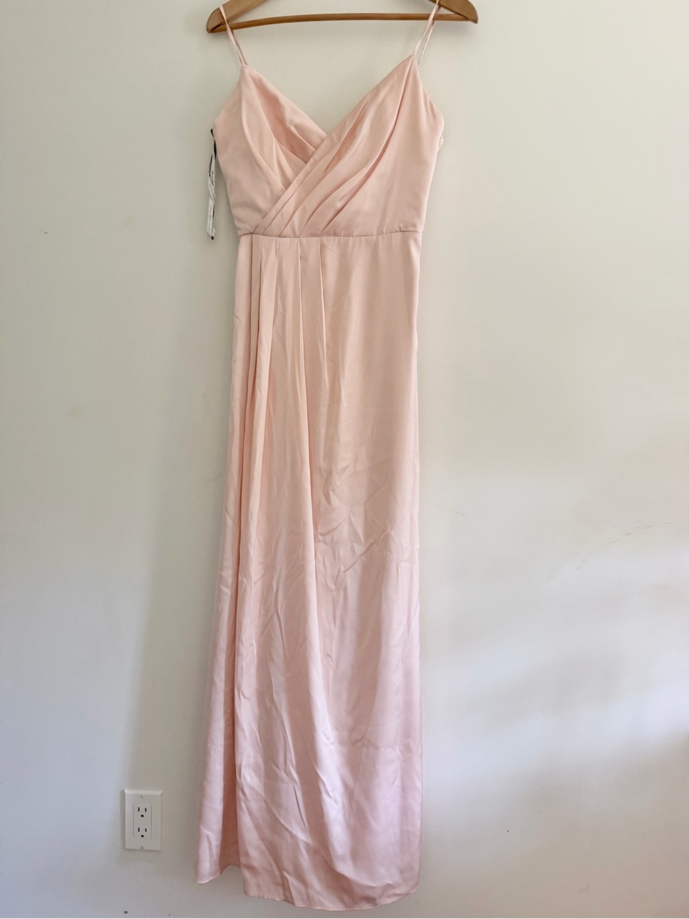 Monique Lhuillier Bridesmaid Blush Pink Spaghetti Strap Maxi Dress Silky Sz 6
